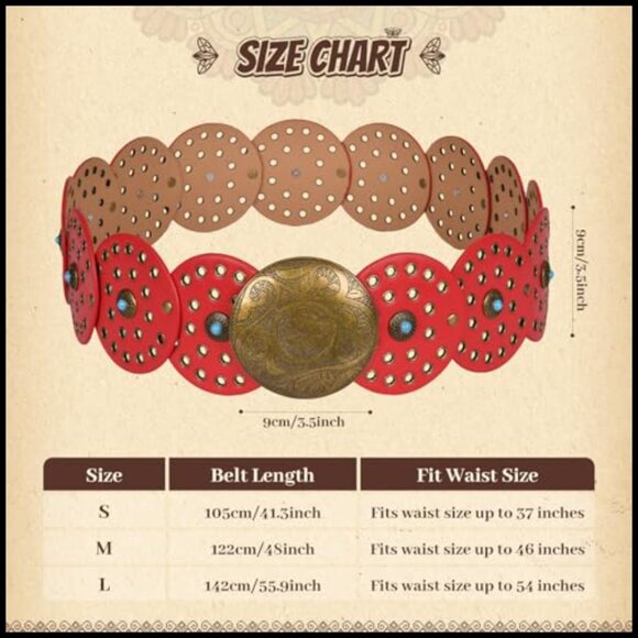 Western Boho Cowgirl Wide Disc Belt Turquoise Concho Faux Leather Adjustable main image 5